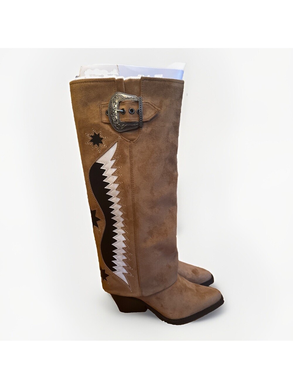 New In Box Zodiac Rowena Wings Caramel Brown Tall Knee High Western Boots 5.5